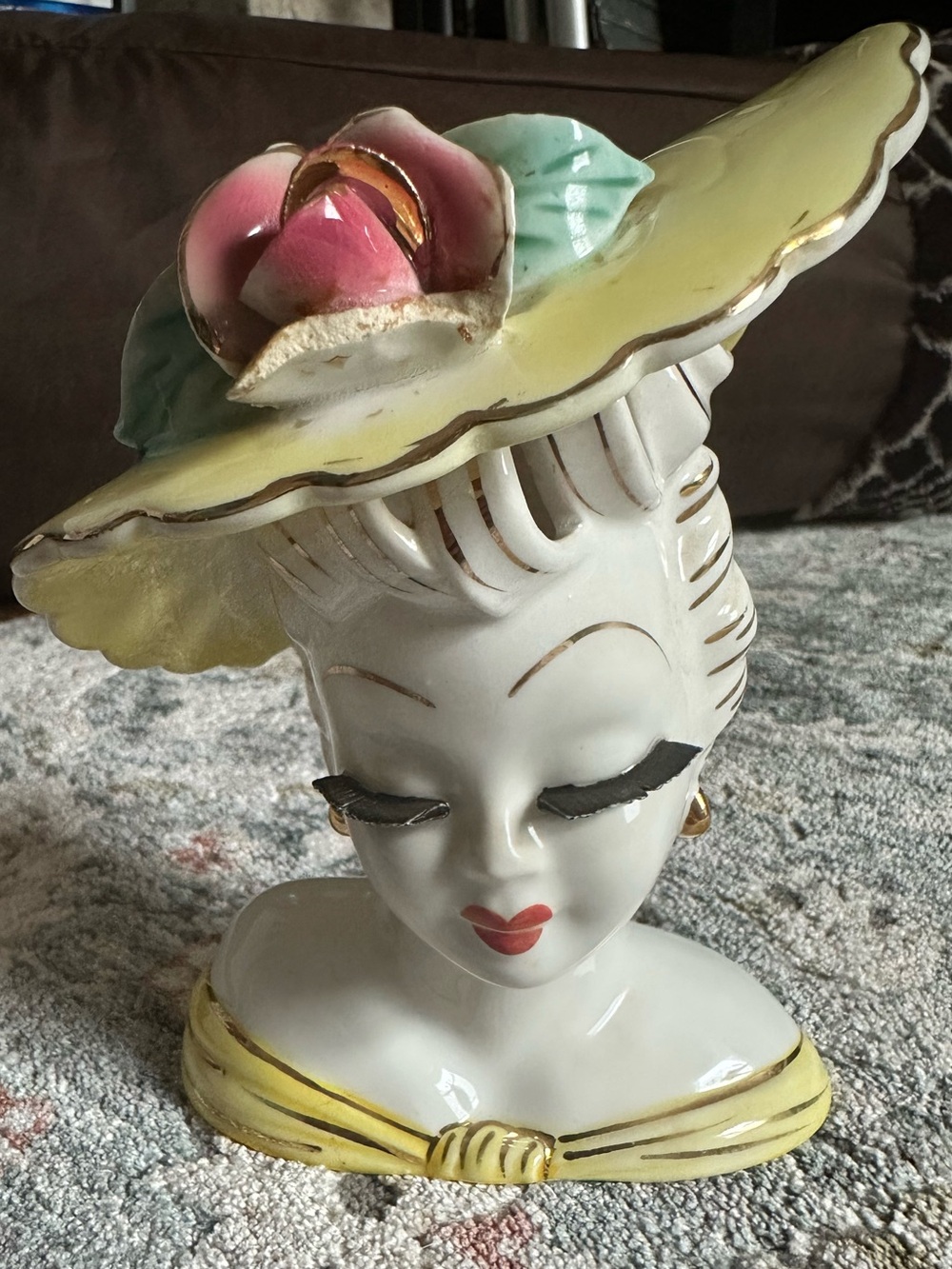 VTG Napco Lady Head Vase, Southern Belle with Yellow Hat - Picture 2 of 6